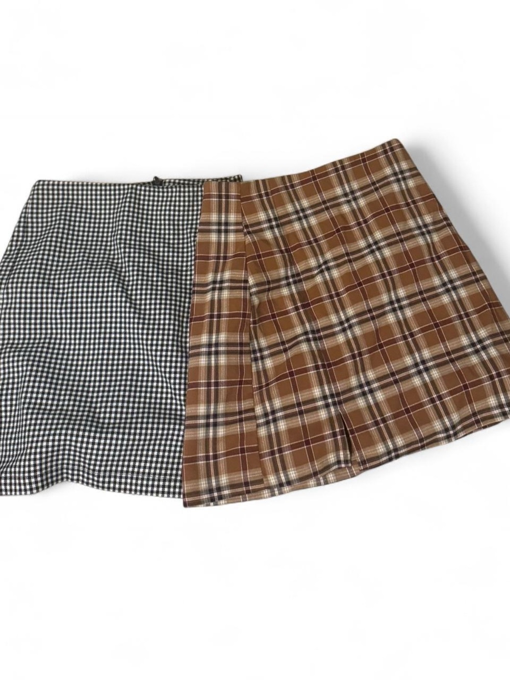 Brandy Melville Two-Pattern Mini Skirt in Black and Brown Plaid